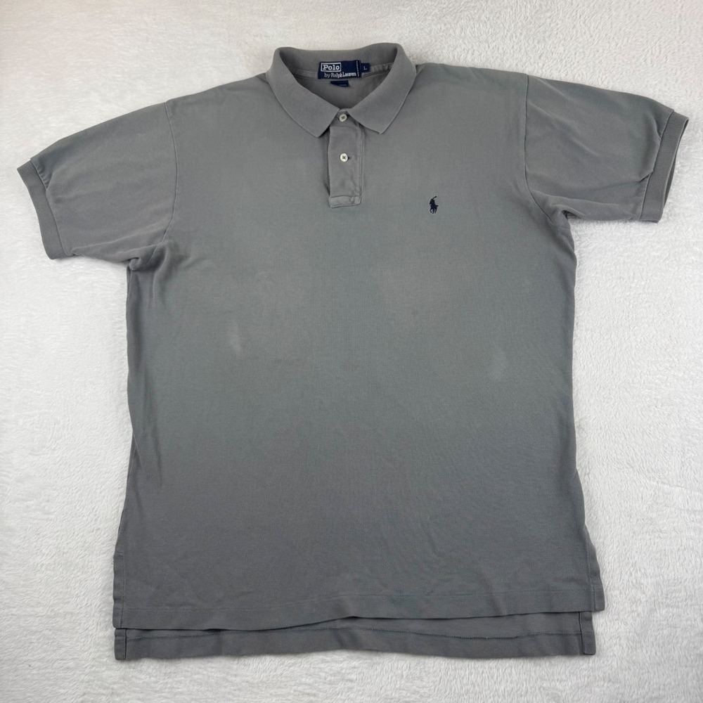 Polo Ralph Lauren Polo Shirt Mens VTG Large Grey Short Sleeve Cotton Pique Logo‎